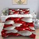thumbnail image 1 of 3pcs Red and White Heart Print Bedding Set | Soft Comfortable, 1 of 1