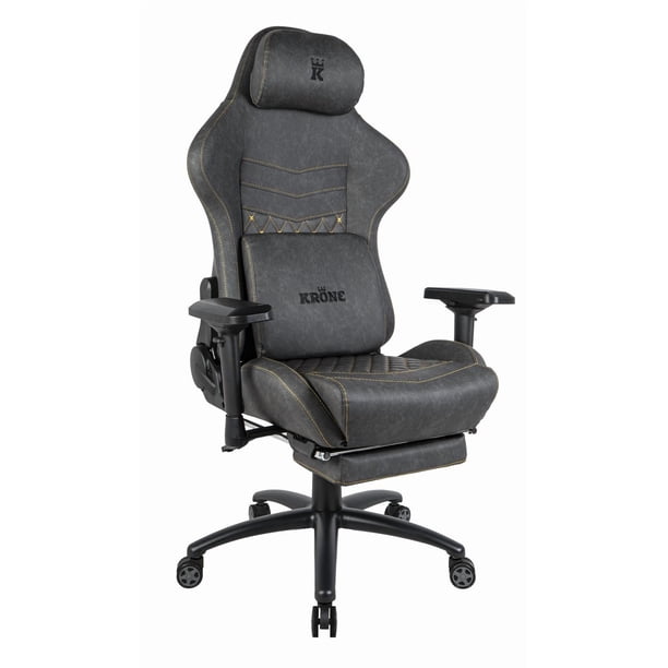 Silla Gamer Oficina Krone XL PRO Reclinable + Masaje + Apoyapiés gris