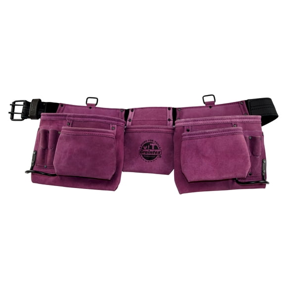 Cinturón de Herramientas Graintex DS2035 en Cuero Gamuza Morado con 11 Bolsillos