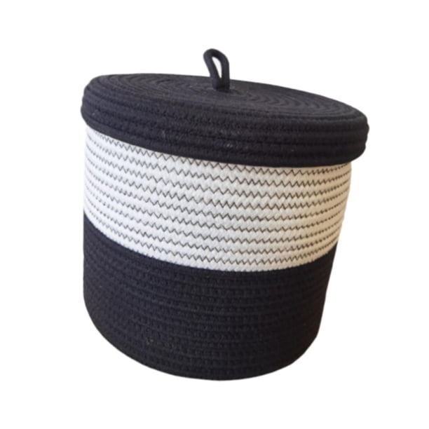 Cesta de cuerda tejida con tapa, cesta para la colada, cesta para la habitación del bebé, 25 x 23 cm, organizador, redonda para juguetes, hogar, baño,