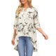 thumbnail image 1 of Blusa casual elegante de mujer INSPIRE CHIC con mangas 3/4, cuello en V, diseño floral asimétrico, suelta y abotonada en color albaricoque, 1 of 5