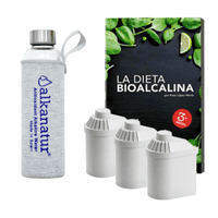 Alkanatur - Pack 3 Filtros + Botella De Cristal Borosilicato + Libro Bioalcalino