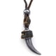 thumbnail image 2 of jonline24h - Collar de cadena de cuero con colgante de diente de lobo tribal ajustable para hombre, color marrón, negro y plateado, 2 of 4