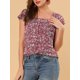 thumbnail image 5 of INSPIRE CHIC Blusa Floral de Mujer para el Día de San Valentín, Cuello Cuadrado Casual de Verano, Camisa de Chifón con Volantes y Manga Corta S Rojo Vino, 5 of 8