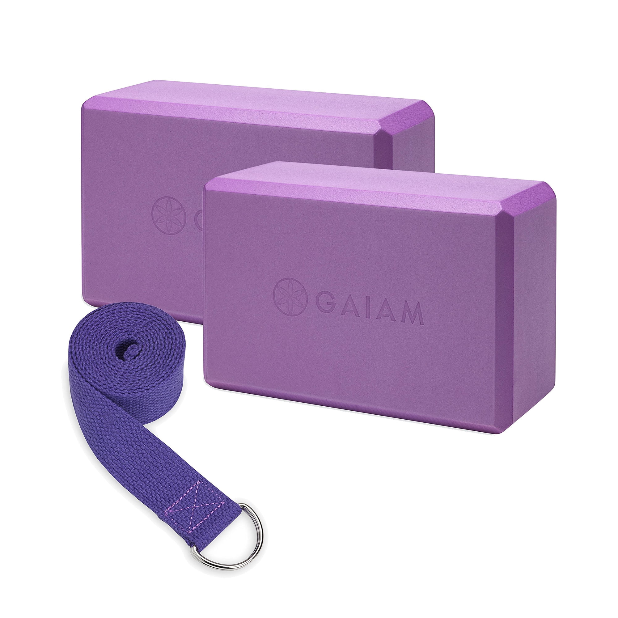 Combinación De Bloques Y Correas Para Yoga Gaiam Essentials, Color Morado Oscuro, Paquete De 2