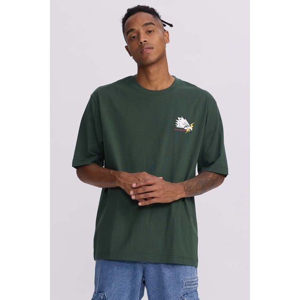 Polera Hombre Doble Print Verde Militar