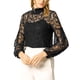 thumbnail image 2 of INSPIRE CHIC Blusa Transparente de Encaje Floral para Mujer con Cuello Alto y Mangas Largas Abullonadas L Negro, 2 of 6