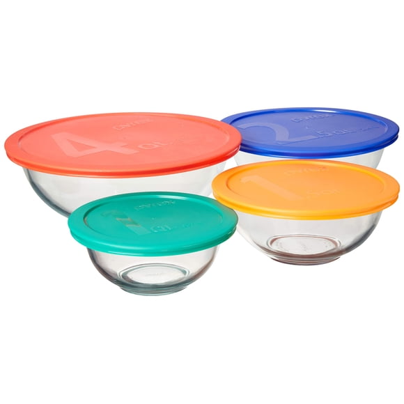 Juego de cuencos Pyrex Smart Essentials de vidrio con tapas de plástico, 8 unidades