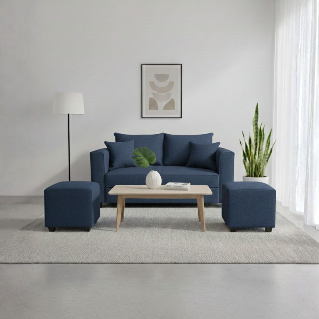 Construcsofá - Living Aurelia 2 Cuerpos + 2 Pouf Tela Azul