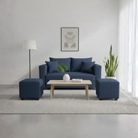 Construcsofá - Living Aurelia 2 Cuerpos + 2 Pouf Tela Azul