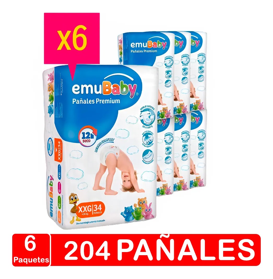Pañales Emubaby - Premium - Talla Xxg 204 Pañales