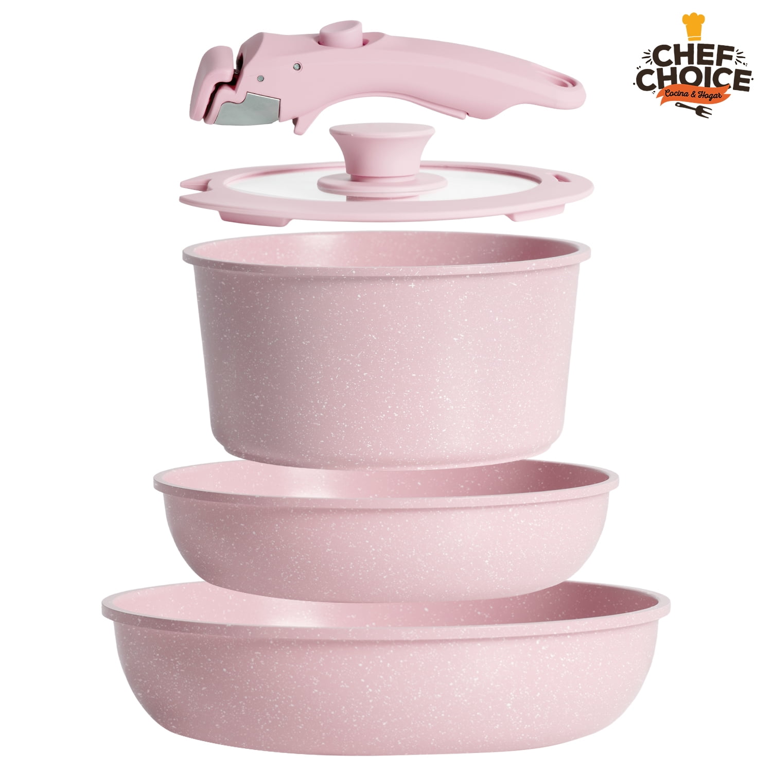 Chefchoice - Bateria Cocina Antiadherente 5pcs Smart Mango Rosado Macaron