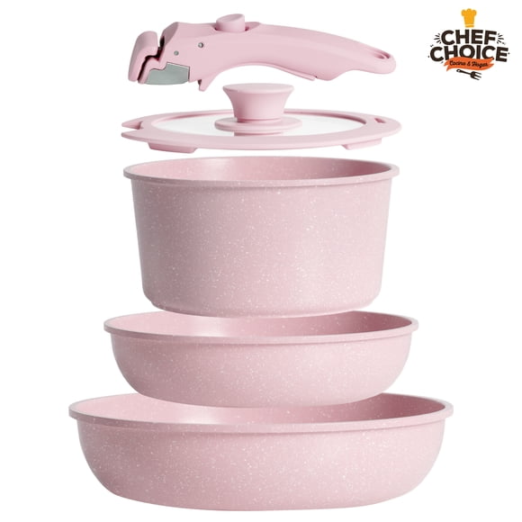 Bateria Cocina Antiadherente 5pcs Smart Mango Rosado Macaron