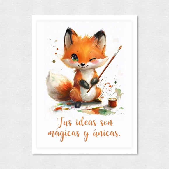 Cuadro Decorativo 21x30 Infantil Zorrito Artista Pintor