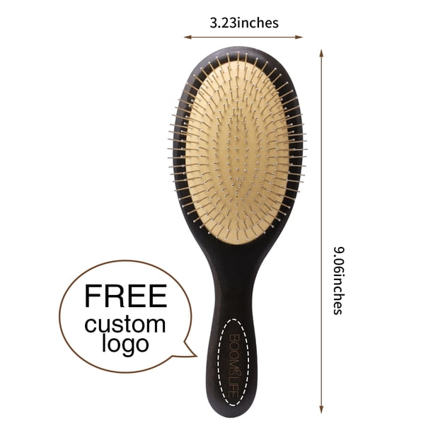 Steel Hair Brush Women Custom Name Wood Hair Brush Metal Stainless Pin Hairbrush Head Scalp Massage Comb Brosse Cheveux Femme