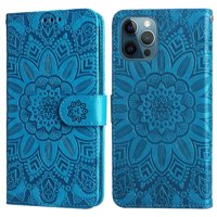 Funda Tipo Cartera Foxdock Para Iphone 12 Pro Max , Diseño Girasol En Relieve, Cuero Pu, Cierre Magnético, Soporte Y Tarjetero