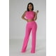 thumbnail image 2 of Conjunto De 2 Piezas De Top Corto Sin Mangas Con Cuello Redondo Y Pantalón De Cintura Alta Con Cinturilla Elástica Color Fucsia (para Mujer), 2 of 2