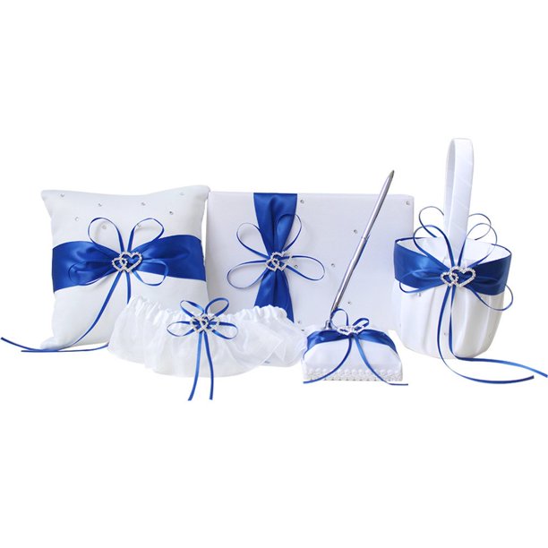 Juego de libros de invitados para bodas Amajoy con bolígrafo, cesta de flores y cojín con forma de anillo