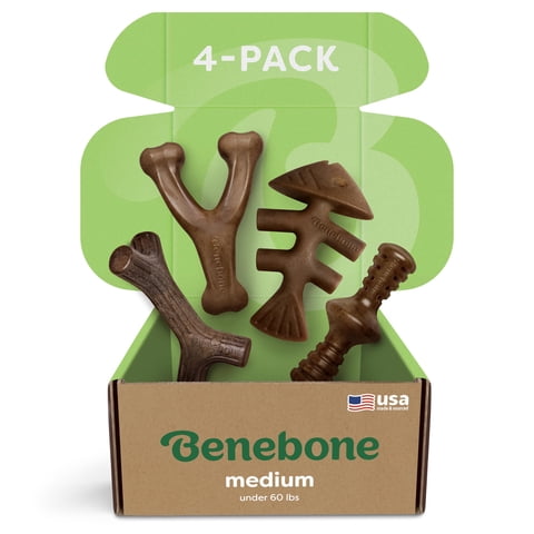 Juguetes Masticables Para Perros Benebone, Tamaño Mediano, Paquete De 4 Para Masticadores Agresivos