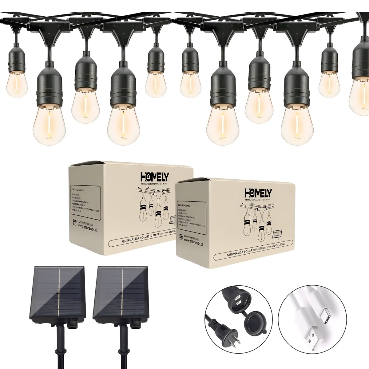 Homely - Pack X2 Guirnalda Terraza Solar Cascada Luces Led 10 Metros