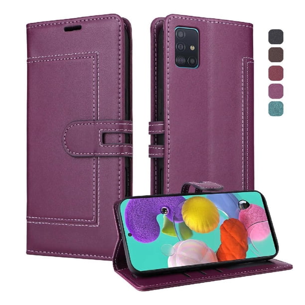 Premium Wallet Case for Samsung Galaxy A71 with Card Slots & Kickstand, Flip Cover Purple