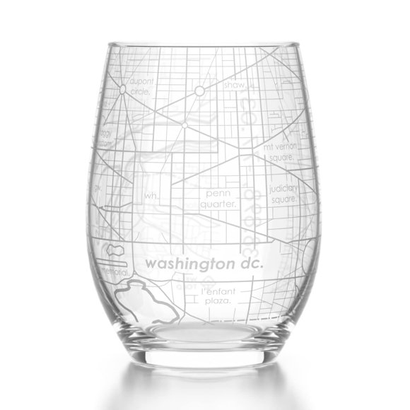 Copa de vino sin tallo Well Told mapa de Washington, DC 444 ml transparente