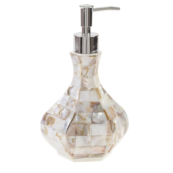 Dispensador de jabón de manos Milano para baño, dispensador de loción decorativo para encimera con acabado en hermosa madreperla, con bomba duradera para una decoración de baño elegante