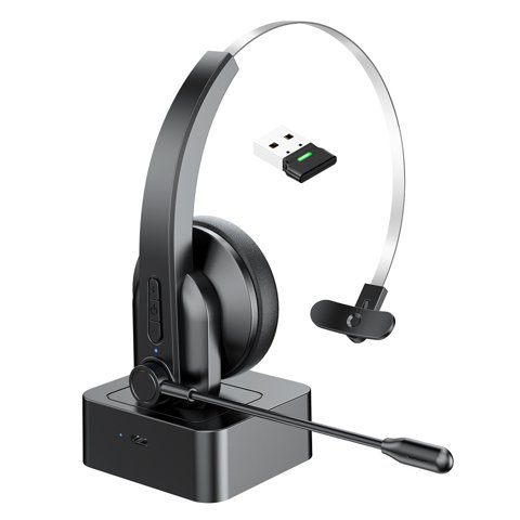 Xusx111 - Auriculares Bluetooth Con Micrófono, Auriculares Inalámbricos De Cancelación De Ruido En El Oído, Auriculares Bluetooth Con Base De Carga Del Micrófono, Botón De Silencio Del Auricular Del T