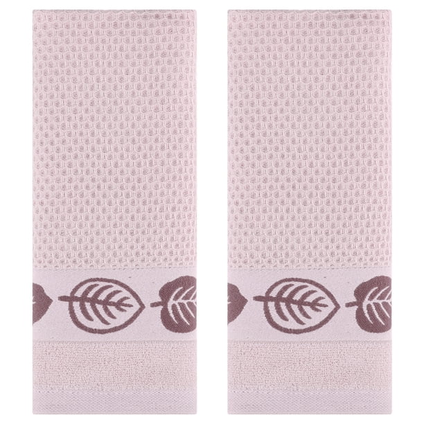 REGALWOVEN Juego de Toallas de Mano de Algodón Waffle, Patrón de Hojas Toalla Decorativa, Toallas Suaves y Absorbentes para Baño Marrón 13" x 29"