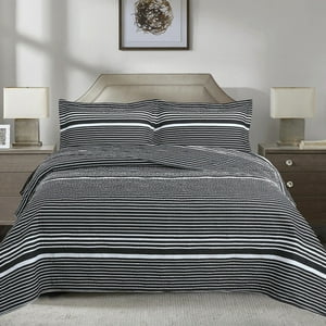 Quilt Andes Estampado Listado Negro 1.5 Plazas
