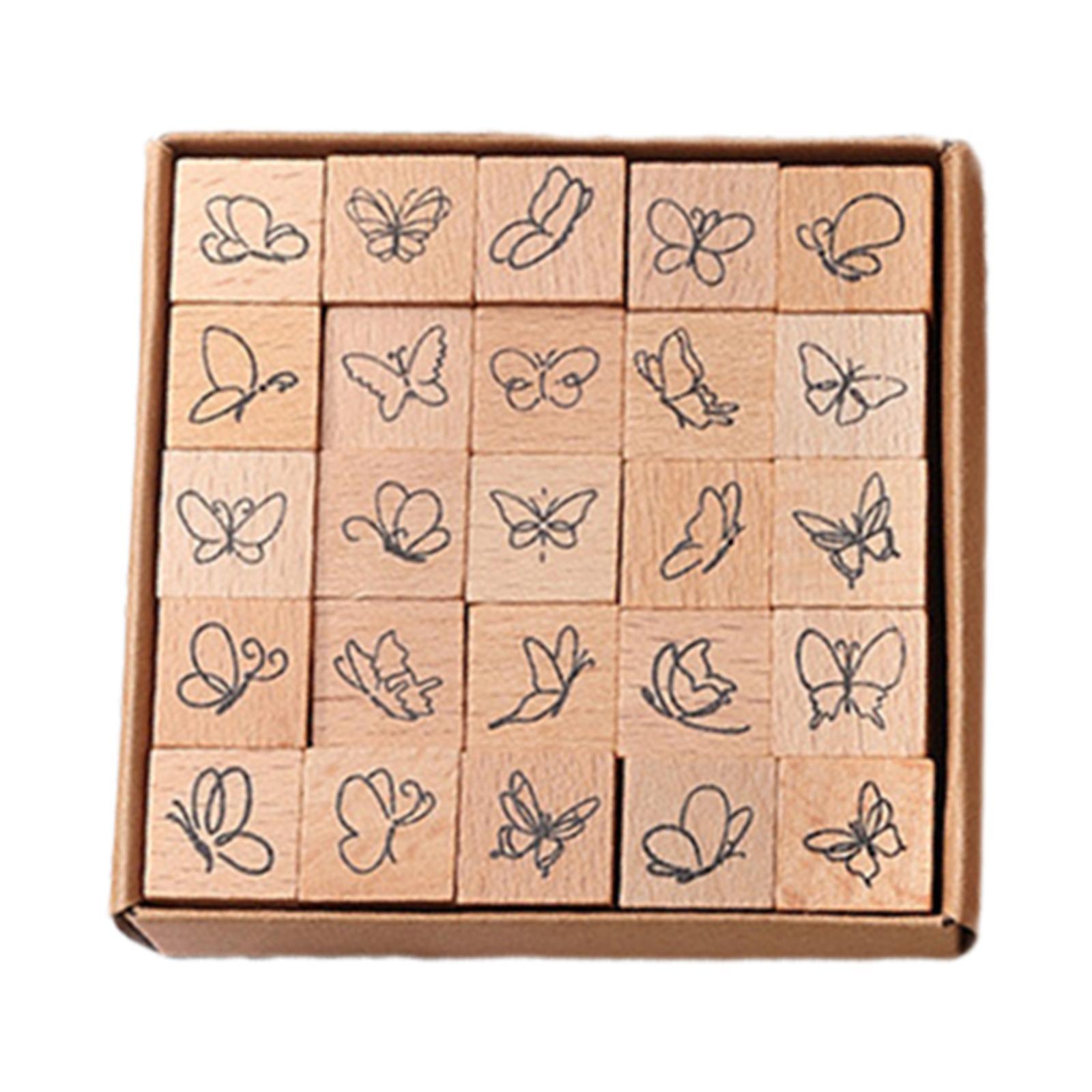 Magideal - 25 Uds Mini Sellos De Madera Proyecto Diy Artesanías Hechas A Mano Sellos De Goma Madera Diario Juego De Sellos Para Planificador Feliz Fabricación De Mariposa