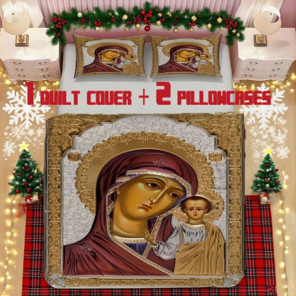 Orthodox Iconography Soft Printed Bedding Set Polyester Fabric Decorative & Warm Ideal for Bedroom or Guest Room