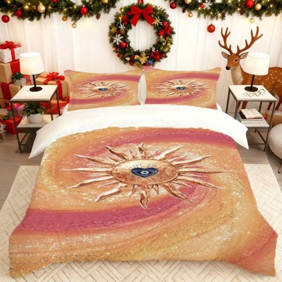 with Sun And Heart Protection Printed Duvet Cover Set Essential Bedding Trio Including Duvet Cover And Pillowcases Suitable for All Seasons Perfect Gift for Hom