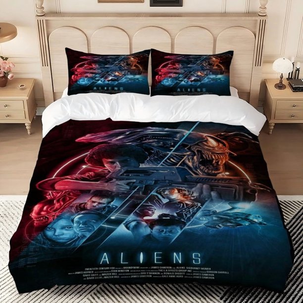 3pcs Alien vs. Predator Themed Digital Print Set 1 Cover + 2 Pillowcases