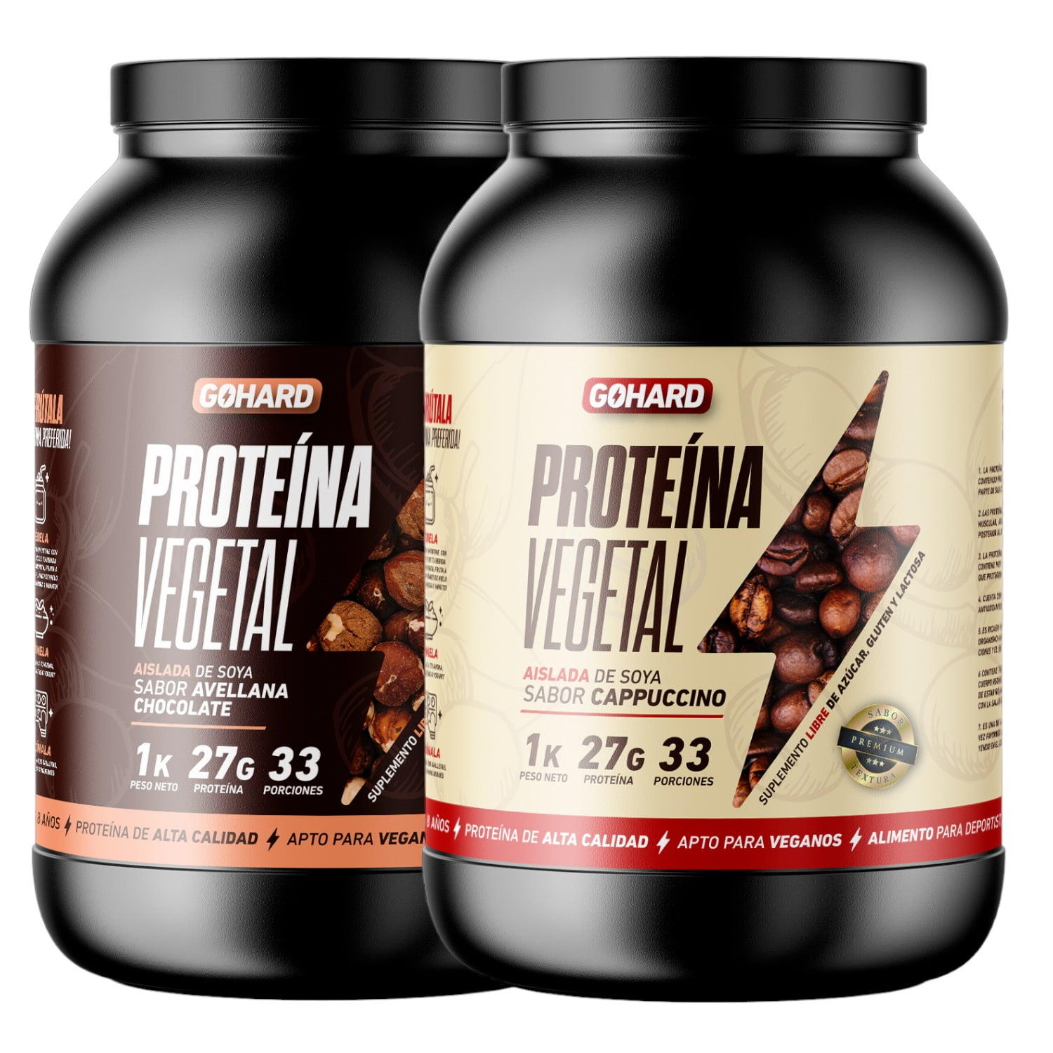 Gohard - Pack Proteinas Vegetales 2kg En Total 66sv Chocolate Avellana - Capuccino