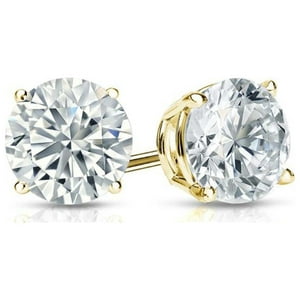 Aros Paris Jewelry 14K Yellow Gold White Sapphire 4Mm Redondeados