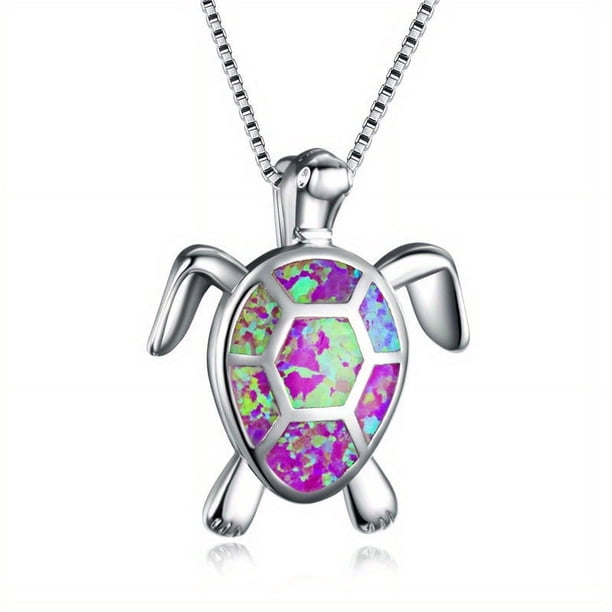 Gorgeous Bohemian Fire Opal Necklace - Silver Color, Blue, White & Green Tortoise Pendants