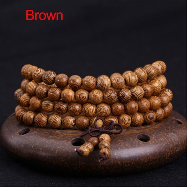 1pc 108 Beads 8mm/0.31'' Natural Sandalwood Buddhist Buddha Wood Prayer Beaded Knot Black Ebony Bracelets Bangles For Men Wooden Jewelry