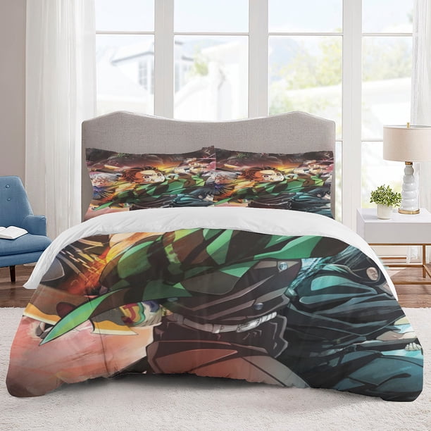 Demon Slayer Bedding Sets Cartoon Duvet Cover Lightweight 3 Piece Bet Sets for Kids Boys Girls