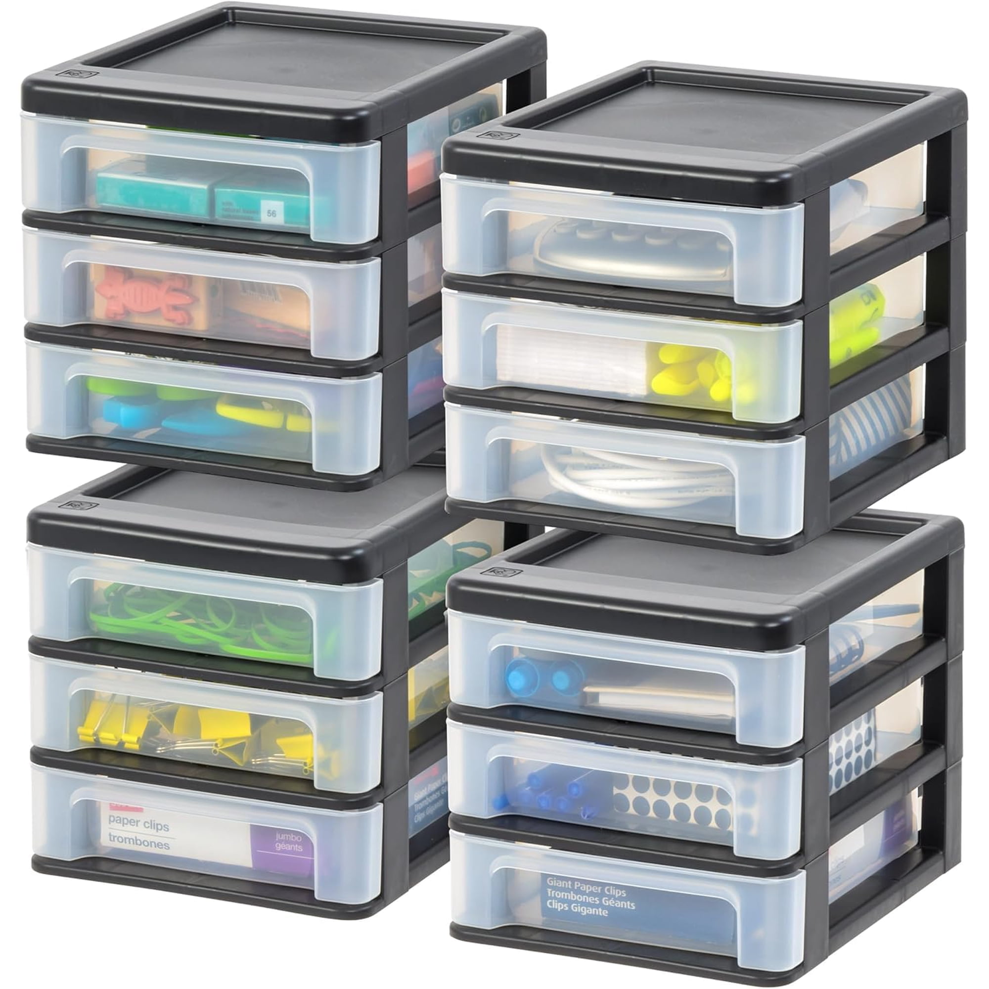 Organizador De Escritorio Iris Usa Pequeño Con 3 Cajones, Paquete De 4, Negro