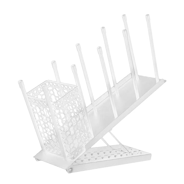 Soporte para taza y tapa Organizador de almacenamiento de tazas y condimentos de café con canasta para pajitas y cápsulas de café Portavasos de café p Blanco