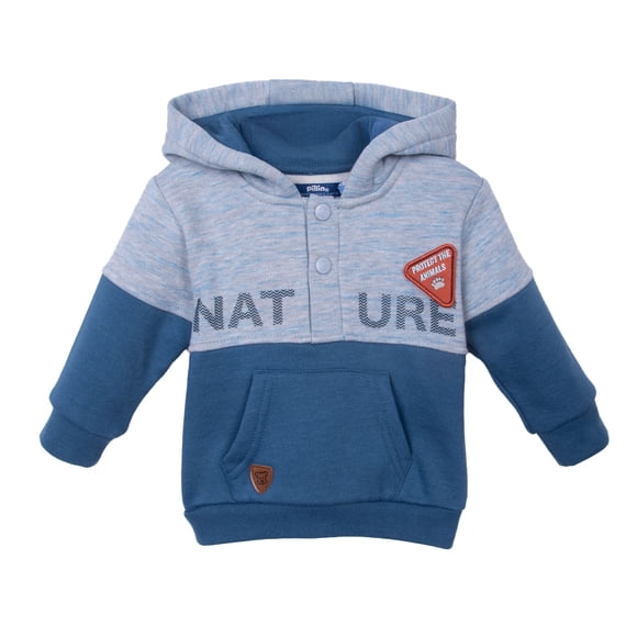 Polerón Bebé Niño con Gorro y Bolsillo Delantero Azul