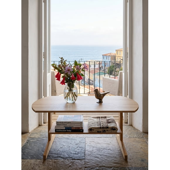 Mesa de Centro Moderna 100x60x45cm con Estante Abierto, Patas de Madera Sólida, Tablero MDF Impermeable, Fácil Montaje, para Sala de Estar