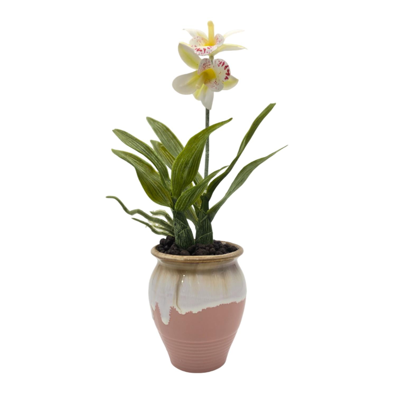 Fliperex - Planta Artificial Orquidea Blanca Macetero De Ceramica Blanco
