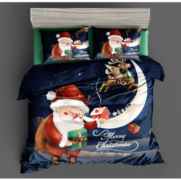 Cubrecama Navideño 2 Plaza Quilt De Verano Tf Azul Oscuro Merry Christmas
