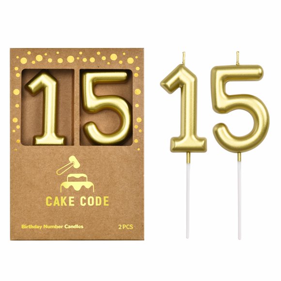 Velas CAKE CODE 7 cm Doradas Número 15 (2 unidades)