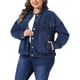 thumbnail image 4 of Chaqueta de mezclilla con solapa y botones de manga larga para mujer de talla grande de Agnes Orinda, chaquetas de jean casuales lavadas con bolsillo 1X azul oscuro, 4 of 6