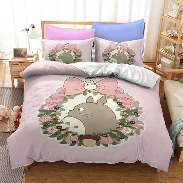 Cartoon Totoro Anime Quilt Duvet Cover Set Home Textiles Children3-Piece Bedding Set