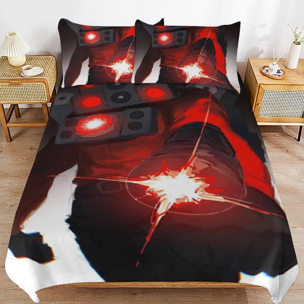 Skibidi Toilet Bedding Set Duvet Cover Comfortable and Lightweight Cartoon Bedding 3 Piece Bed Set
