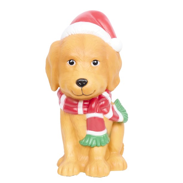 Decoración Navideña Iluminada de Perro Golden Retriever con Sombrero de Santa, 61 cm – Alpine